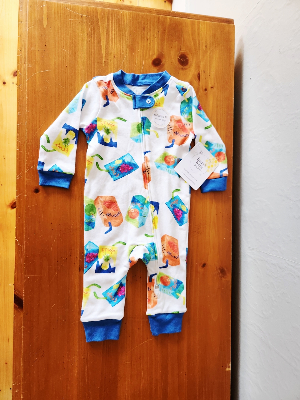 NWT Burts Bees 3-6m Colorful Fruit Print One-Piece